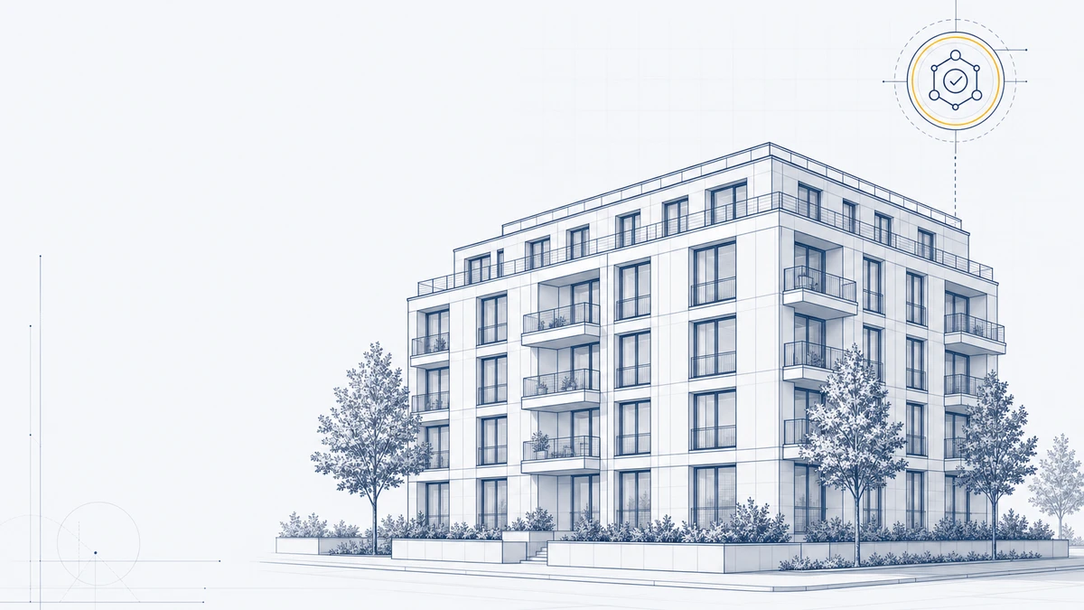 modernes Neubau-MFH als Renditeobjekt mit regelmaessigem Fenster- und Balkonraster.